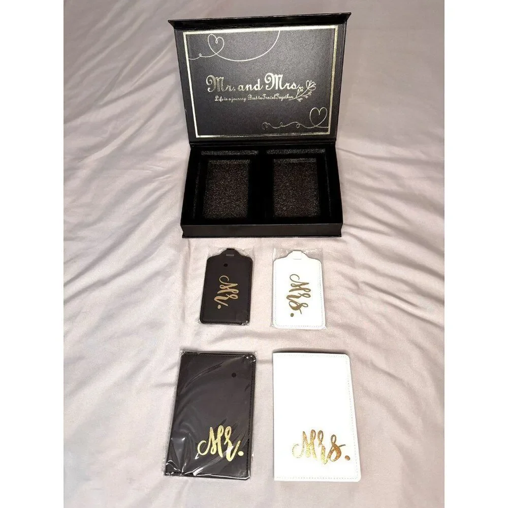 Cosweet Mr & Mrs Passport Holder & Luggage Tag Gift Set – Wedding Honeymoon New